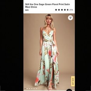 Lulus Still the One Sage Green Floral Print Satin Maxi Dress Size Small.
